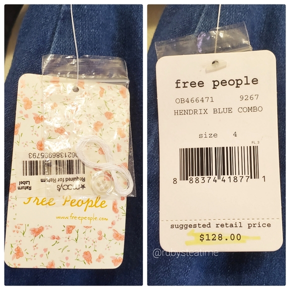 FREE PEOPLE Denim Wrap Tie Skirt, Aztec Boho Embroidery, Hendrix Skirt, NWT - Picture 9 of 9